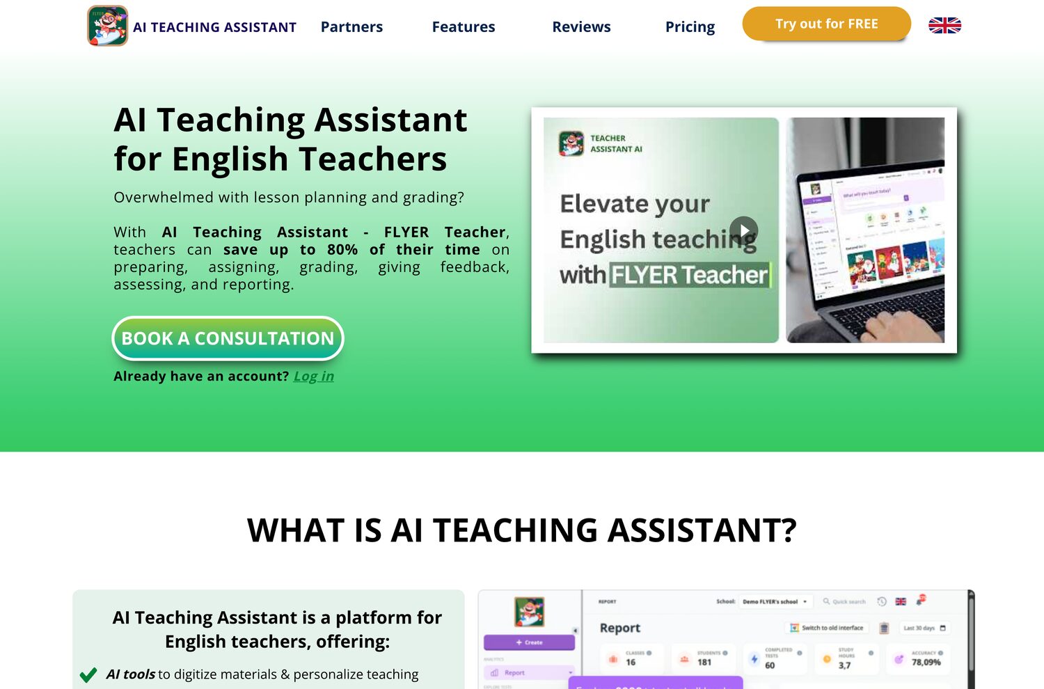 Trang giới thiệu tiếng Anh hiện tại của teacher.flyer.us